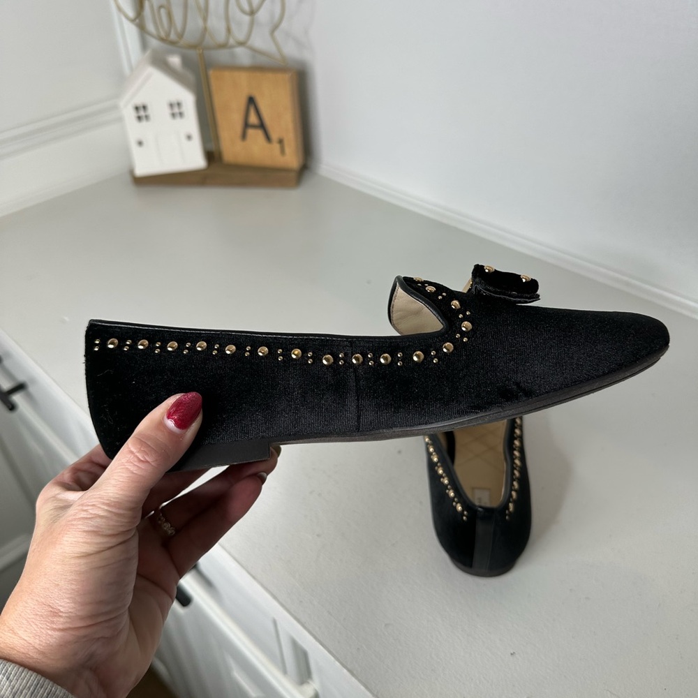 Cole Haan Black Velvet Studded Loafers Women’s 8.5B Gold Hardware Classic - Picture 7 of 10